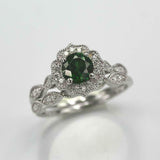 2.3ct Round Cut Green Emerald Engagement Ring Bridal Set 14k White Gold Finish