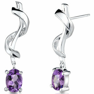 1.5Ct Oval Cut Purple Amethyst Stylish Trendy Drop Earring 14K White Gold Finish