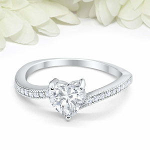 1ct Heart Cut Diamond Engagement Ring Solitaire with Accent 14k WhiteGold Finish