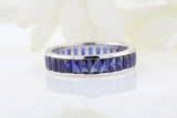 2ct Radiant Cut Blue Tanzanite Eternity Wedding Band Ring 14k White Gold Finish