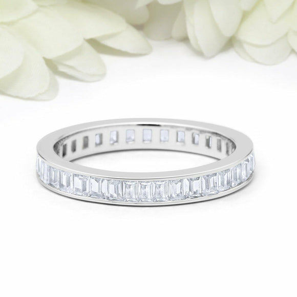 4Ct Emerald Cut Diamond Full Eternity Elegant Wedding Band 14K White Gold Finish