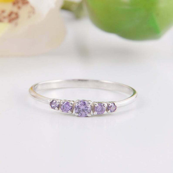 1.2ct Round Cut Purple Amethyst Engagement Ring Five Stone 14k White Gold Finish