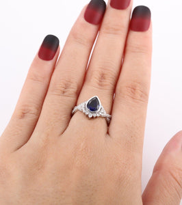 2ct Pear Cut Blue Sapphire Crown Infinity Engagement Ring 14k White Gold Finish