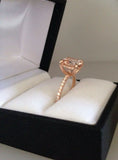 1ct Cushion Cut Peach Morganite Engagement Ring Hidden Halo 14k Rose Gold Finish