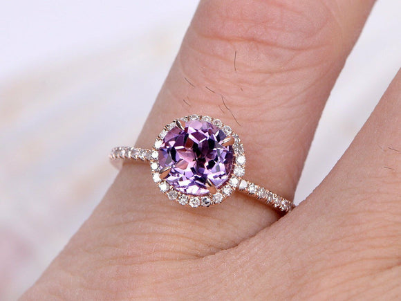 1ct Round Cut Purple Amethyst Solitaire Engagement Ring 14k Rose Gold Finish