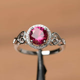 1.3ct Round Cut Pink Ruby Promise Wedding Engagement Ring 14k White Gold Finish