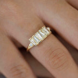 1.2ct Baguette Diamond Engagement Ring 14k Yellow Gold Finish Tapered Lineup Bar