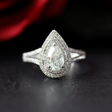 3ct Pear Cut Diamond Engagement Ring 14k White Gold Over Double Halo Split Shank