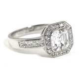 3.35ct Asscher Cut Diamond Engagement Ring Halo Solitaire 14k White Gold Finish