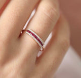 1.5ct Baguette Cut Pink Ruby Three Row Minimalist Wedding Band 14k RoseGold Over