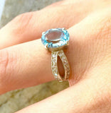 1.7ct Engagement Ring Oval Cut Blue Aquamarine Split Shank 14k White Gold Finish