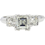 3.5Ct Asscher Cut Trilogy Engagement Ring 18K White Gold Finish Round Accents