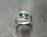 2ct Engagement Ring Round Cut Green Emerald Two Stone Swirl 14k WhiteGold Finish