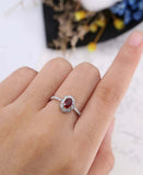 1.8ct Oval Cut Pink Ruby Engagement Ring Cluster Halo 14k White Gold Finish