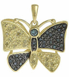 0.45ct Round Cut Blue Sapphire Pendant Butterfly 14k Yellow Gold Finish NO CHAIN