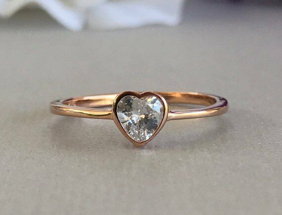 Solitaire Promise Engagement Ring 0.2ct Heart Cut Diamond 14k Rose Gold Finish