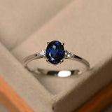 1ct Oval Cut Blue Sapphire Engagement Ring Trilogy Minimalist 14k WhiteGold Over