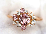 2ct Engagement Ring Round Cut Pink Sapphire Cluster 14k Yellow Gold Finish