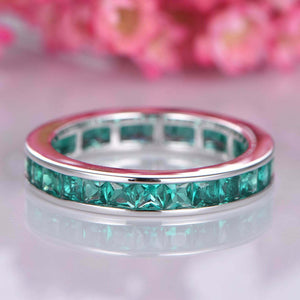 2ct Princess Cut Green Emerald Channel Set Full Eternity Band 14k WhiteGold Over