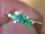 1ct Engagement Ring Round Cut Green Emerald Cluster Design 14k YellowGold Finish