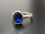 2ct Engagement Ring Oval Cut Blue Sapphire Bezel Set 14k White Gold Finish