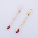 1.5ct Drop Earrings Marquise Cut Pink Ruby Dangling 14k Yellow Gold Finish