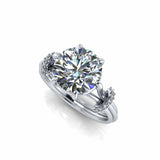 2ct Round Cut Diamond Stylish Solitaire with Accents Ring 18k White Gold Finish