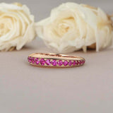 1.5ct Round Cut Pink Ruby Wedding Band 3/4th Full Eternity 14k Rose Gold Finish