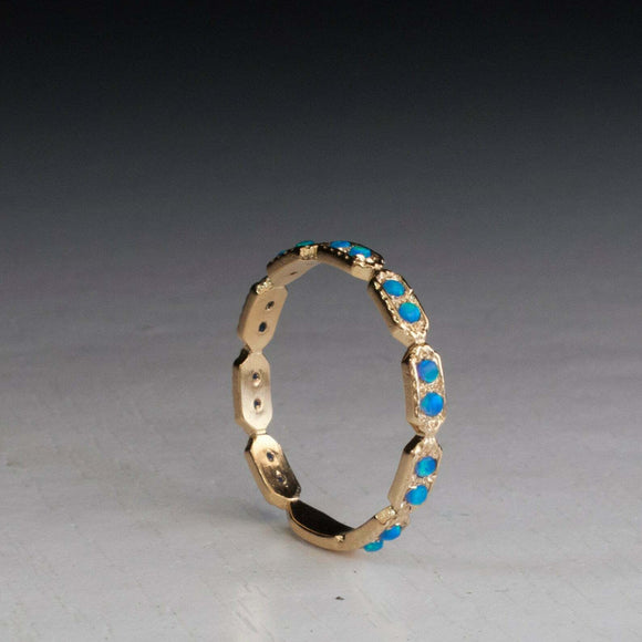 1ct Wedding Band Round Cut Blue Turquoise Full Eternity 14k Yellow Gold Finish