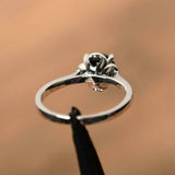 1ct Engagement Ring Round Black Diamond Floral Solitaire 14k White Gold Finish