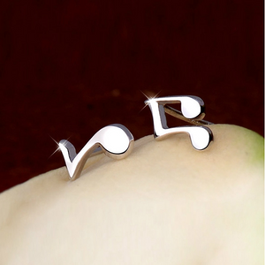 Cute Small Musical Notes Rhythm Stud Earrings Women Girls 14k White Gold Finish