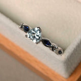 1ct Heart Cut Blue Aquamarine Solitaire with Accent Ring 14k White Gold Finish