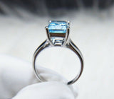 1Ct Emerald Cut Blue Topaz Diamond Solitaire Engagement Ring White Gold Finish