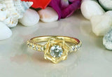 1ct Round Diamond Engagement Ring Flower Solitaire Accent 14k Yellow Gold Finish