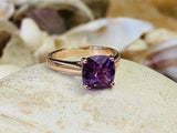 2ct Engagement Ring Cushion Cut Purple Amethyst Solitaire 14k Rose Gold Finish