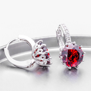 2.5Ct Round Cut Red Garnet Diamond Elegant Drop Earrings 14K White Gold Finish