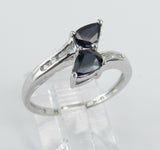 1ct Pear Cut Blue Sapphire ByPass 2 Stone Engagement Ring 14k White Gold Finish