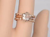 2ct Round Peach Morganite Art Deco Trio Set Engagement Ring 14k Rose Gold Finish