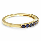 1.6ct Round Cut Blue Sapphire Wedding Band Half Eternity 14k Yellow Gold Finish