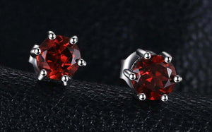 2ct Stud Earrings Round Cut Red Garnet Solitaire Design 14k White Gold Finish