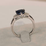 1.8ct Heart Cut Blue Sapphire Engagement Ring Leaf Accent 14k White Gold Finish