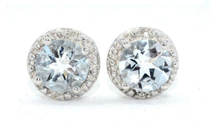 2ct Stud Earrings Round Cut Aquamarine Diamond Halo Women 14k White Gold Finish