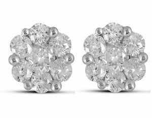 1ct Round Cut Diamond Flower Cluster Stud Earrings Women 14k Yellow Gold Finish