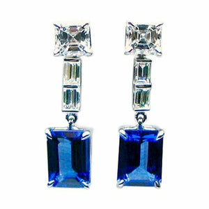 2ct Emerald Cut Blue Sapphire Stylish Partywear Drop Earrings 14k WhiteGold Over