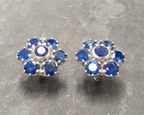 2.5ct Stud Earrings Round Cut Blue Sapphire Floral Cluster 14k White Gold Finish