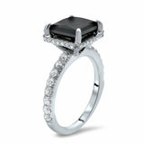 4Ct Princess Cut Black Diamond Edge Halo Engagement Ring 14K White Gold Finish