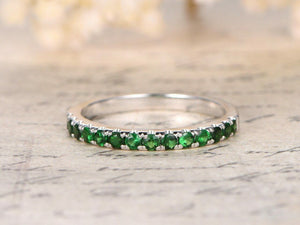 1.8ct Round Cut Green Emerald Stackable Half Eternity Band 14k White Gold Finish