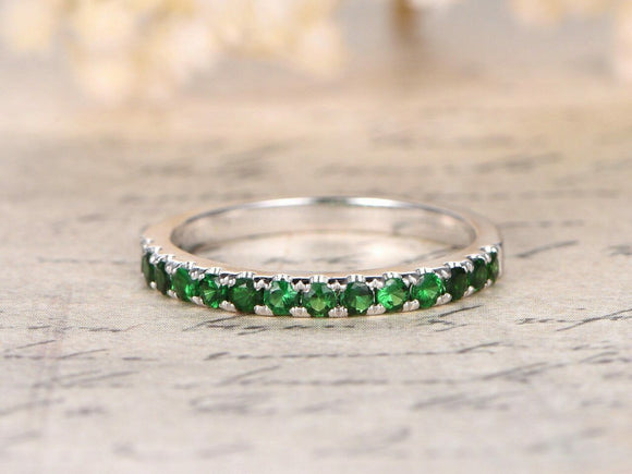 1.8ct Round Cut Green Emerald Stackable Half Eternity Band 14k White Gold Finish