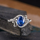 1ct Oval Cut Blue Sapphire Engagement Ring 14k WhiteGold Finish Butterfly Curved