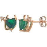 1.5ct Stud Earrings Heart Cut Green Emerald Devil Design 14k Rose Gold Finish